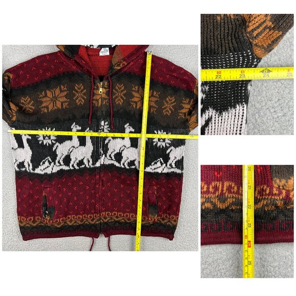 Yari Artesanias Hoodie Men Small S Red Alpaca Wool Sweater Full Zip Knit Vintage - Picture 9 of 9